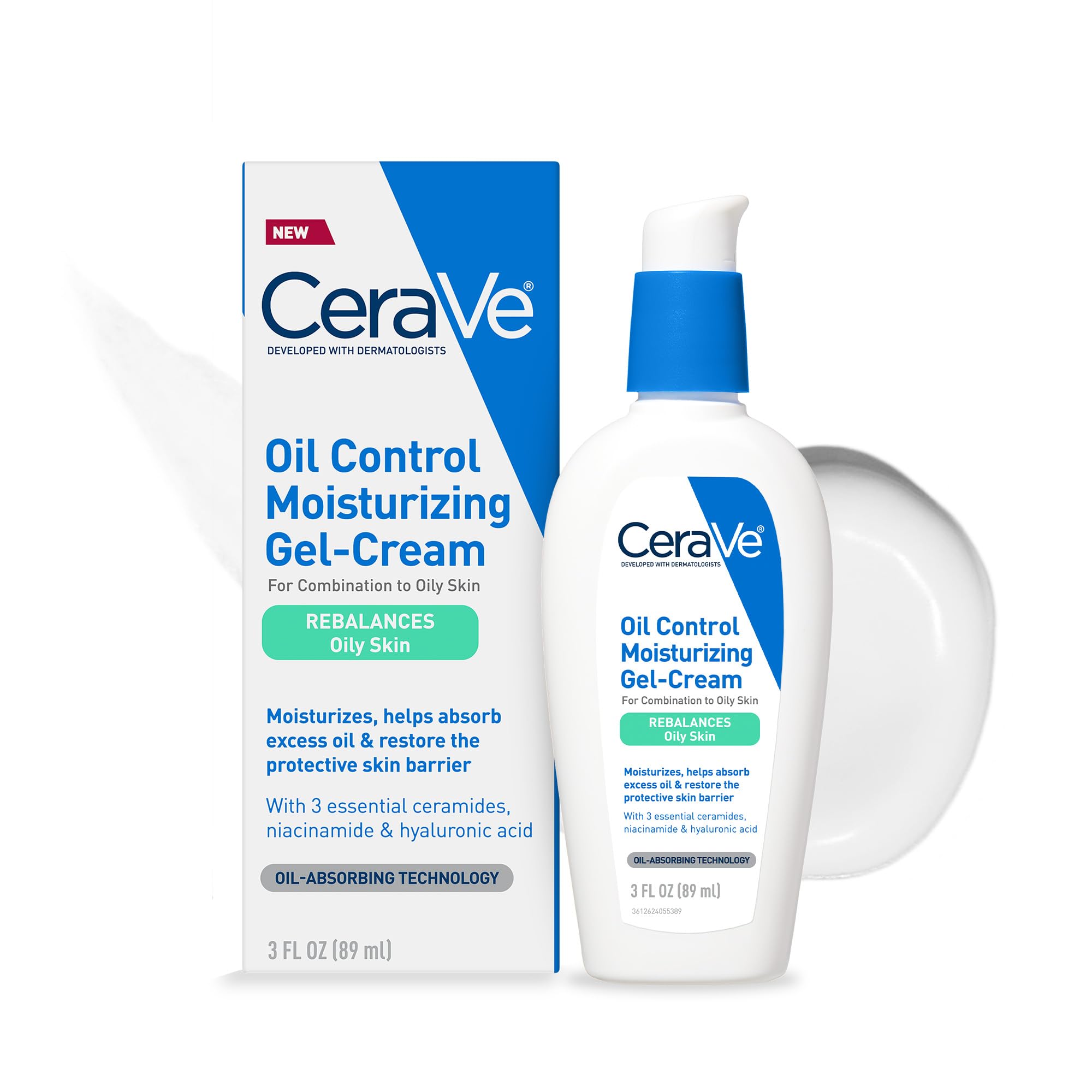 CeraVe Oil Control Moisturizing Gel-Cream, Face Moisturizer for Oily Skin, Niacinamide, Hyaluronic Acid & Oil Absorbing Technology To Rebalance Oily Skin, Non-Comedogenic, Fragrance Free & Oil-Free